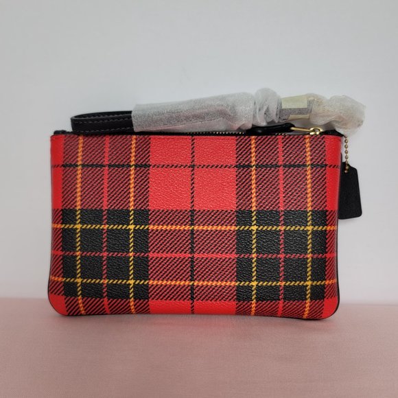 COACH Small Printed Plaid Coated Canvas Wristlet- Red Multi $75.⭐ - Picture 7 of 16